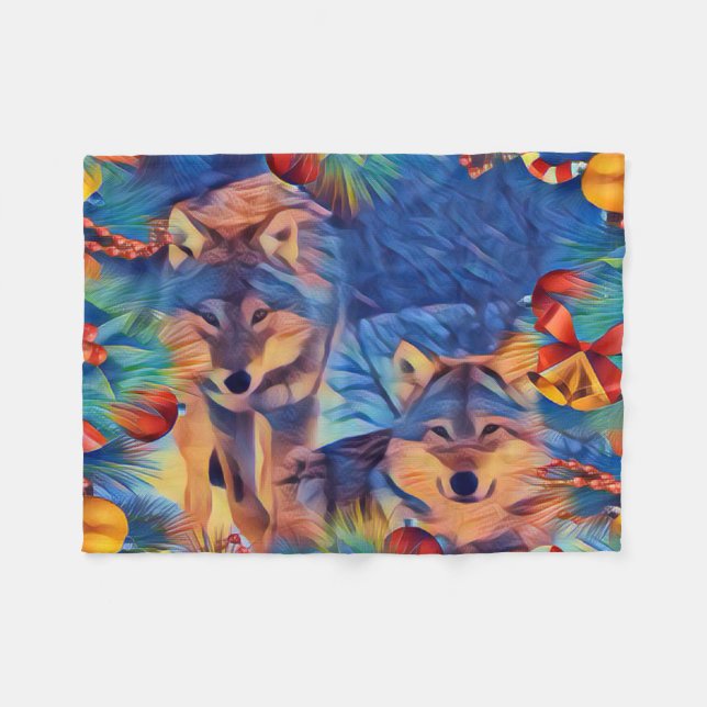 Feiertags-Wölfe Fleecedecke (Vorderseite (Horizontal))
