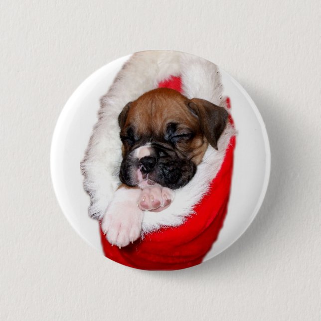 Feiertagsboxer-Welpenknopf Button (Vorderseite)