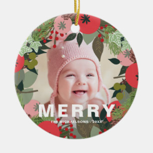 Feiertagsfeier mit Joy Typografy Foto Keramik Ornament
