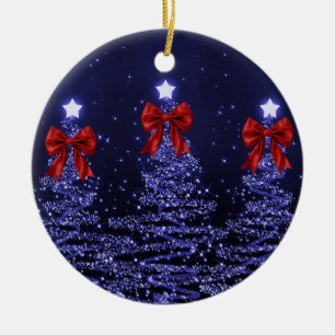 Feiertagsgruß Navy Blau Weihnachtsbäume Rot  Keramik Ornament