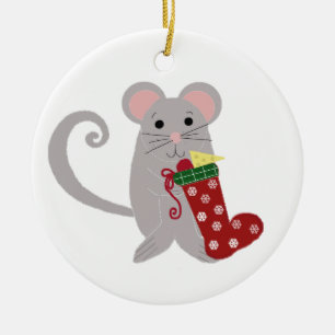 Feiertagsmaus mit roter Strumpfhose Keramikornament