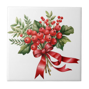 Feiertagsrote-Beeren-Blumen-Keramikfliese Fliese