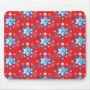 Feiertagsrote und blaue Schneeflocken und Sterne Mousepad