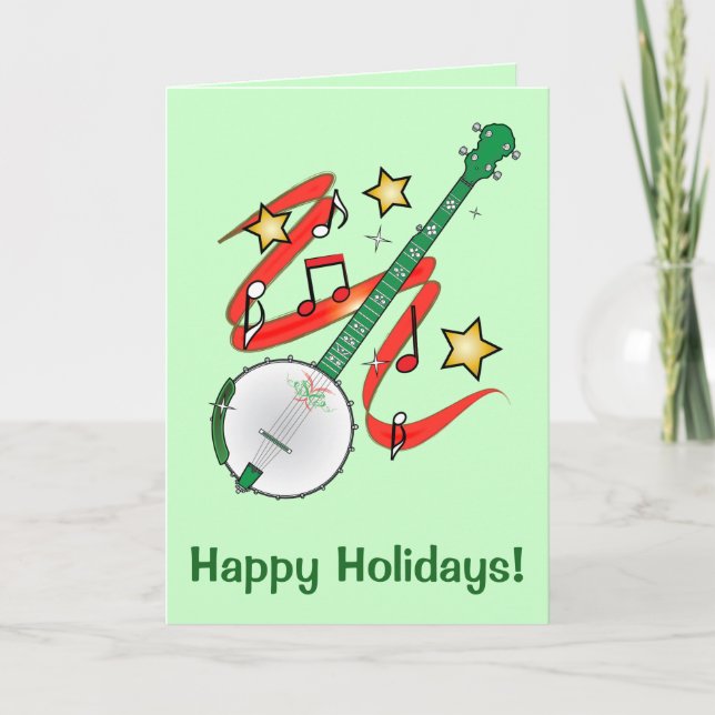 FeiertagUkulele mit Anmerkungen und Sternen Feiertagskarte (Vorderseite)