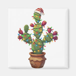 Feigenkaktus mit hellen farbenfrohen Weihnachten Magnet