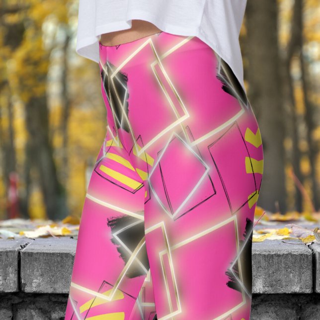 Fein rosa Gerahmt in goldenem Muster Leggings (Strawberry Pink framed in Gold Leggings)