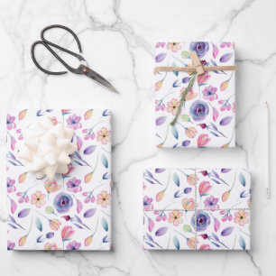 Fein rosa und Lila Florals Geschenkpapier Set