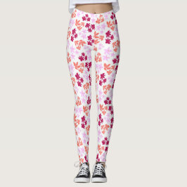 Fein rotes und rosa Blumenmuster auf Weiß Leggings