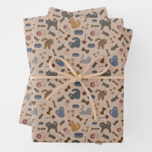 Fein spielende Katzen im braunen Hintergrund Geschenkpapier Set