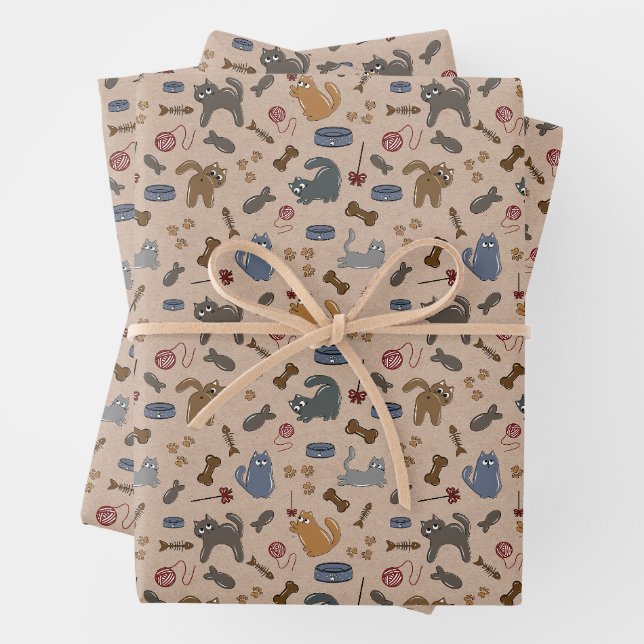 Fein spielende Katzen im braunen Hintergrund Geschenkpapier Set (Beispiel)