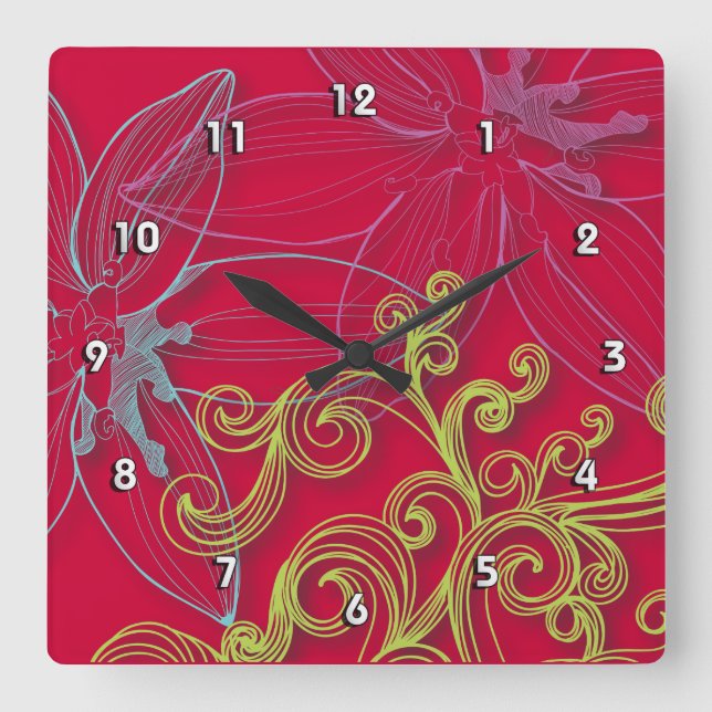 Feine Blume Cool Niedlich Giro Retro Florenz Quadratische Wanduhr (Vorderseite)