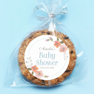 Feine Blumenblauer Babydusche Rundsticker Runder Aufkleber