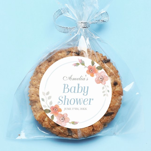 Feine Blumenblauer Babydusche Rundsticker Runder Aufkleber (Von Creator hochgeladen)