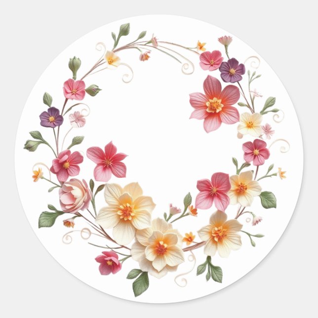 Feine Blumenkleber Runder Aufkleber (Vorderseite)