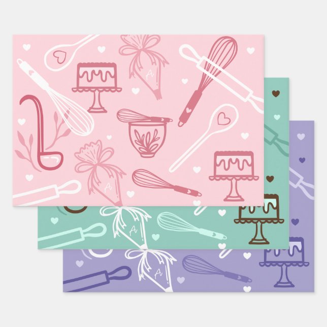 Feine buntes Backen & Kochen Utensidmuster Geschenkpapier Set (Set)