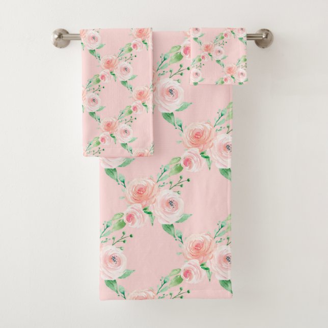 Feine Grünpflanzen Rosa Rose Badhandtuch Set (Insitu)
