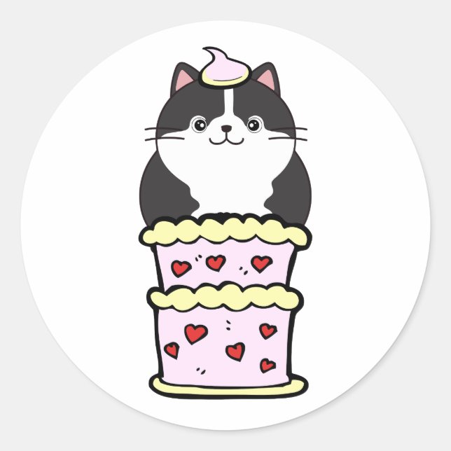 Feine Katze, die aus einem Kuchen springt Runder Aufkleber (Vorderseite)