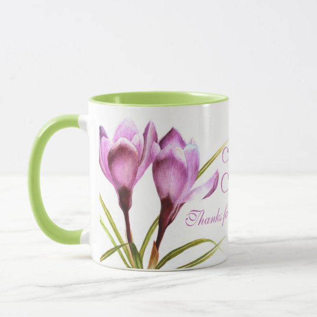 Feine Kunst des Krokusses lila grüne Tasse (Links)