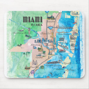 Feine Kunst-Druck-Retro Vintage Karte Miamis Mousepad