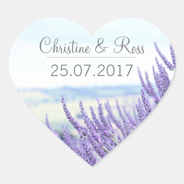 Feine Lavendel, Blüte, Hochzeitsticker Herz-Aufkleber (Vorderseite)