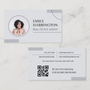 Feine Linien Foto QR-Code Immobilienmakler Grau Visitenkarte
