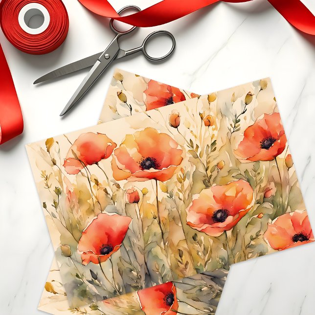 Feine Orangefarbene Mohnblüten in zarter Wasserfar Seidenpapier (Von Creator hochgeladen)