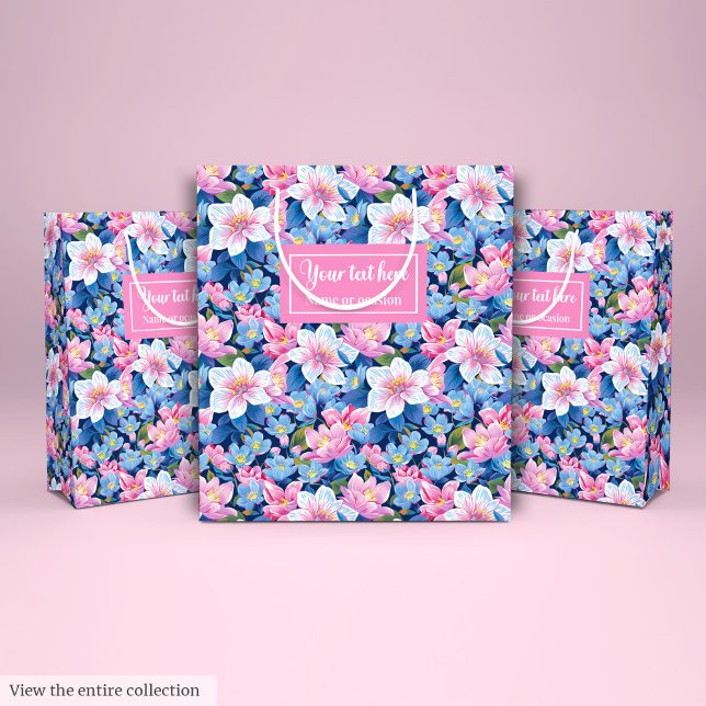 Feine, pastellfarbene, rosa, florale Geschenktasch Mittlere Geschenktüte (Delicate soft pastel pink floral gift bag wrap)