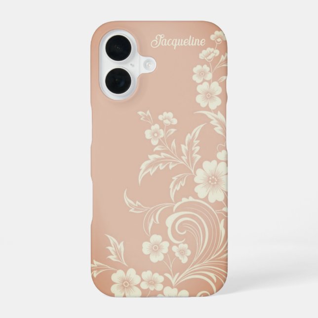 Feine Pfirsich und weiße Blume iPhone 16 Hülle (Rückseite)