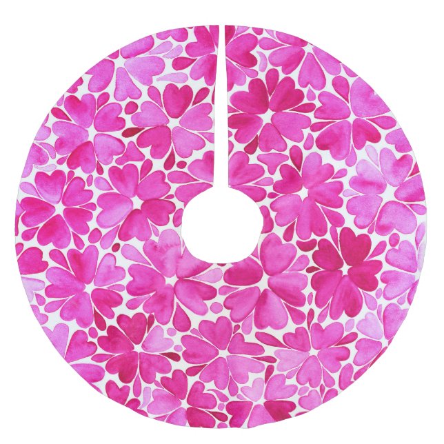 Feine rosa Blume Polyester Weihnachtsbaumdecke (Vorderseite)