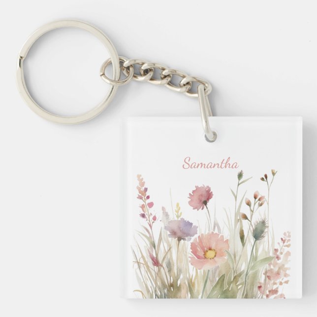 Feine rosa Blütenbezeichnung Schlüsselanhänger (Vorderseite)