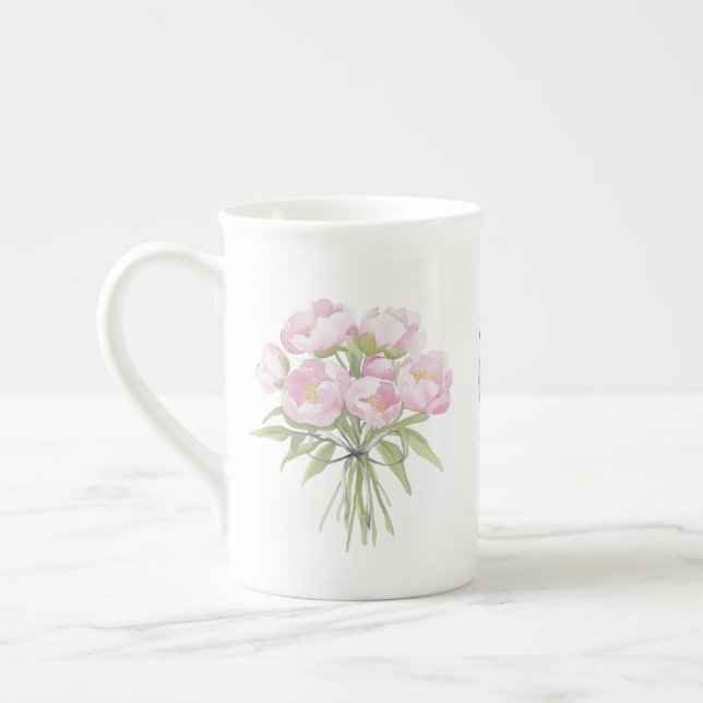 Feine rosa Pfingstrosen mit Schleife Prozellantasse (Links)