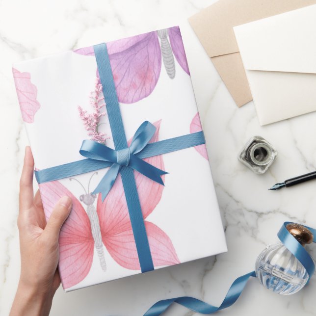 Feine rosa Schmetterlinge Geschenkpapier (Schenken)