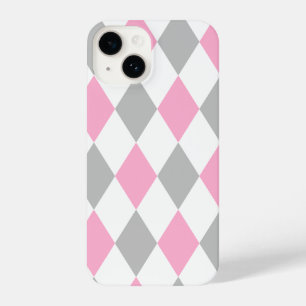 Feine rosa und graue Karos iPhone 14 Hülle