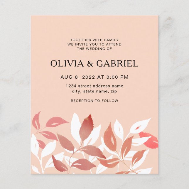 Feine rosa Wasserfarbe. Moderne Hochzeit I Flyer (Vorne)
