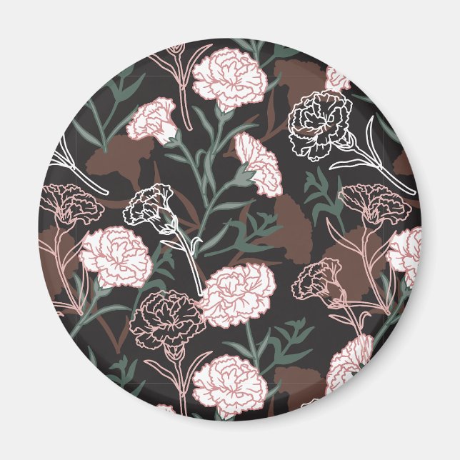 Feine rosafarbene Nelken mit grünen Blätter Magnet (Vorne)