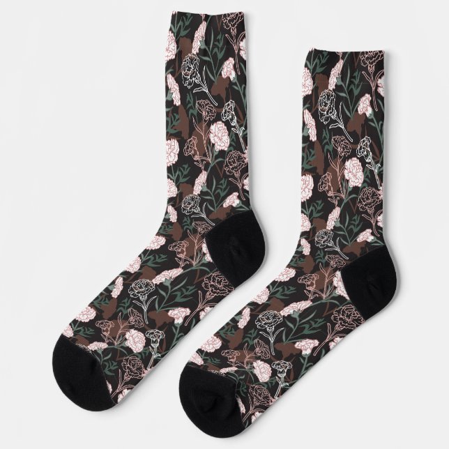 Feine rosafarbene Nelken mit grünen Blätter Socken (Linkes Detail)
