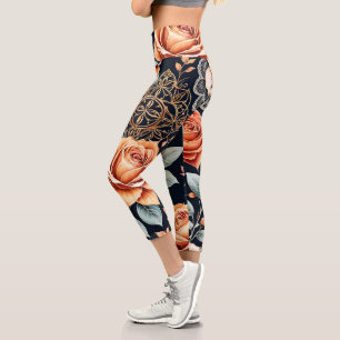 Feine Rose Capri Leggings mit künstlerischer Note
