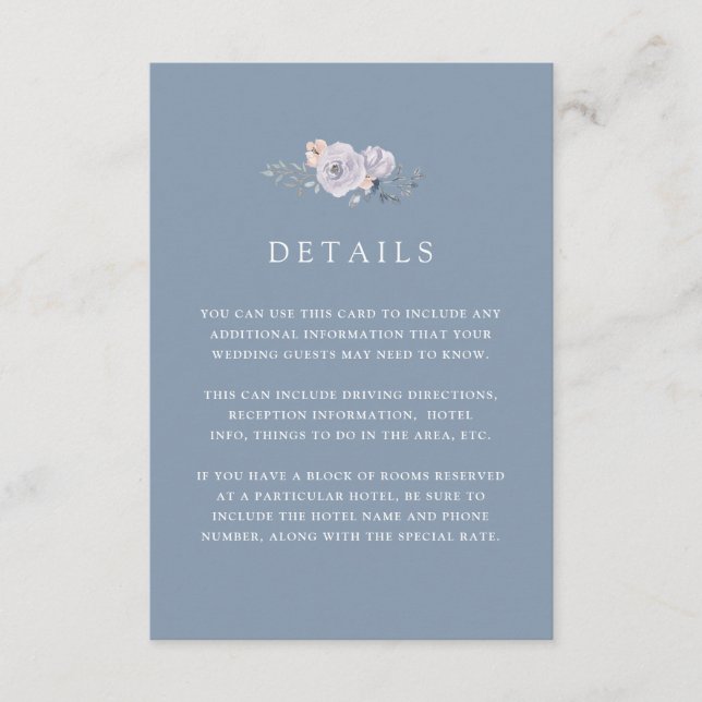 Feine Rose | Dusty Blue Guest Details Begleitkarte (Vorderseite)