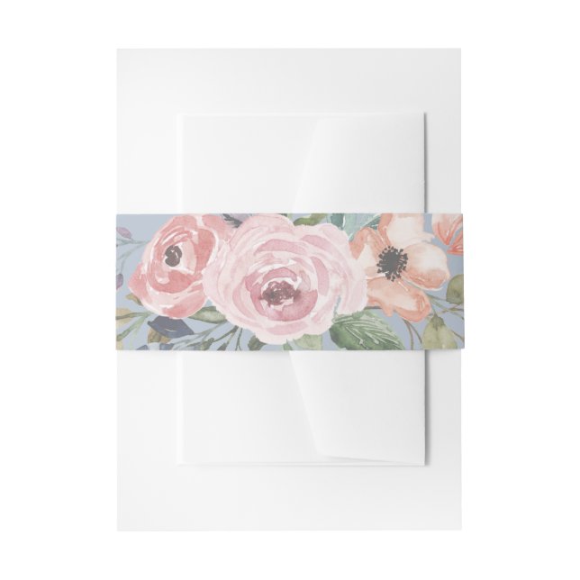 Feine Rose | Light Blue Floral Einladungsbanderole (Vorderseite Beispiel)