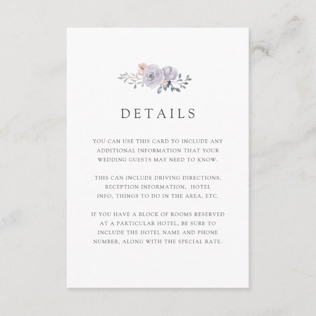 Feine Rose | White Guest Details Begleitkarte (Vorderseite)