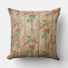 Feine Vintage Rosa und Weiße Blüte auf Holz Kissen