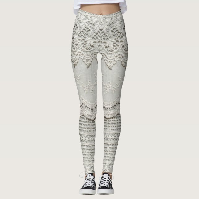 Feine weiße Spitze, textil nah-up. Leggings (Vorderseite)