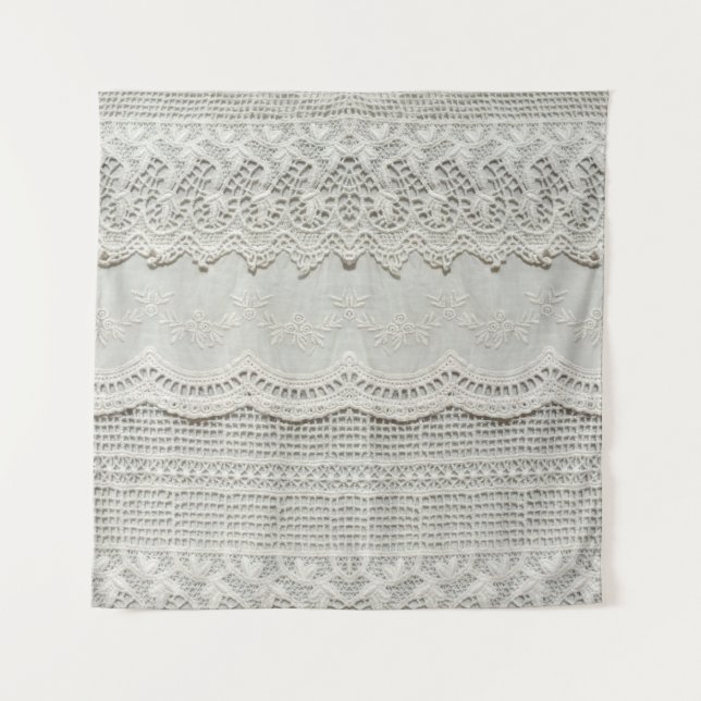 Feine weiße Spitze, textil nah-up. Wandteppich (Vorderseite)