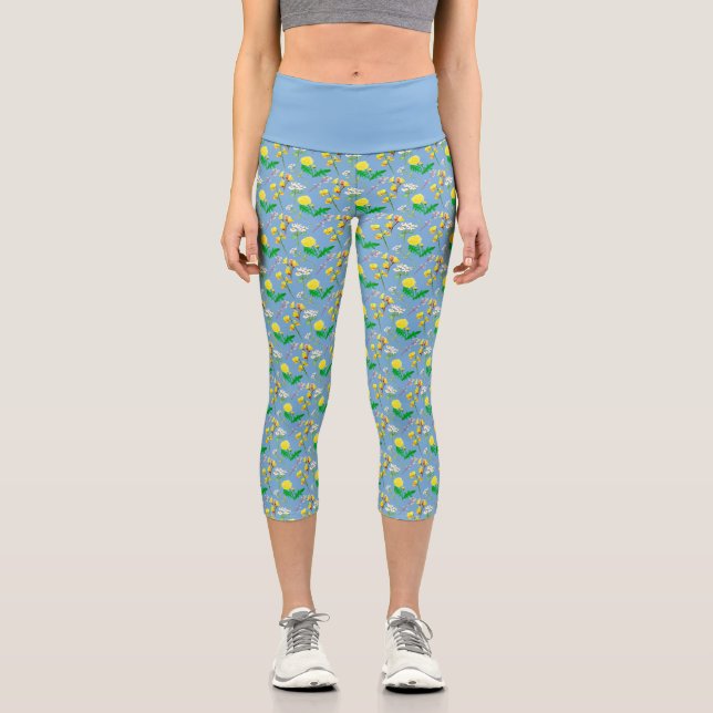 Feine Wildblume in Aquarellfarbe am Himmel Capri Leggings (Vorderseite)