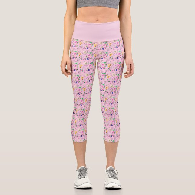 Feine Wildblume in hellrosa. Capri Leggings (Vorderseite)