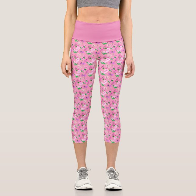 Feine Wildblume in Rosa. Capri Leggings (Vorderseite)