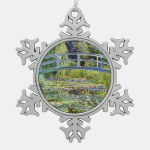 Feiner Monet japanischer Brücken-u. Wasser-Lilie Schneeflocken Zinn-Ornament