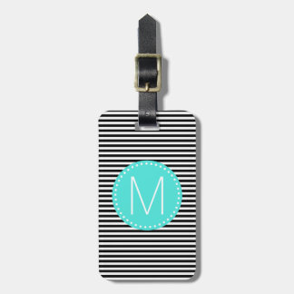 Feiner schwarzer Streifen mit Türkis-Monogramm Gepäckanhänger