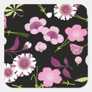 Feines japanisches Blumen-Kimono-Muster in Rosa un Quadratischer Aufkleber
