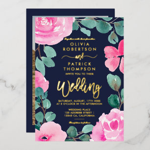 Feines rosa Marinebarre Foto Hochzeit Folieneinladung